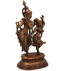 Brass Radha Krishna Idol Murti Handmade Traditional Chola Style Pooja Home Decor Gift Statue, Gold, 17 Inch, 1 Piece