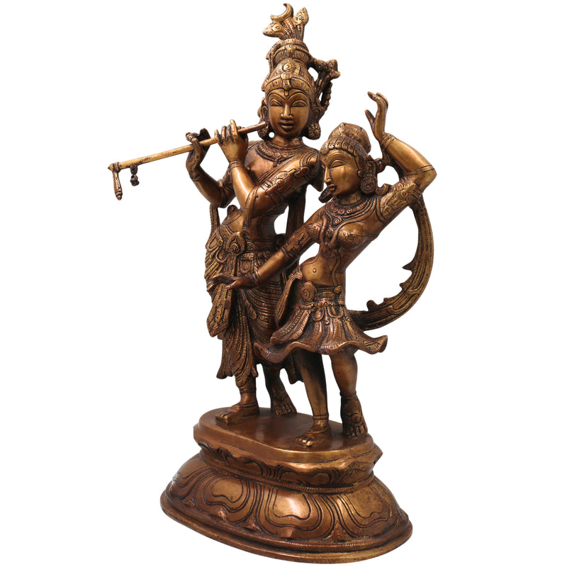 Brass Radha Krishna Idol Murti Handmade Traditional Chola Style Pooja Home Decor Gift Statue, Gold, 17 Inch, 1 Piece