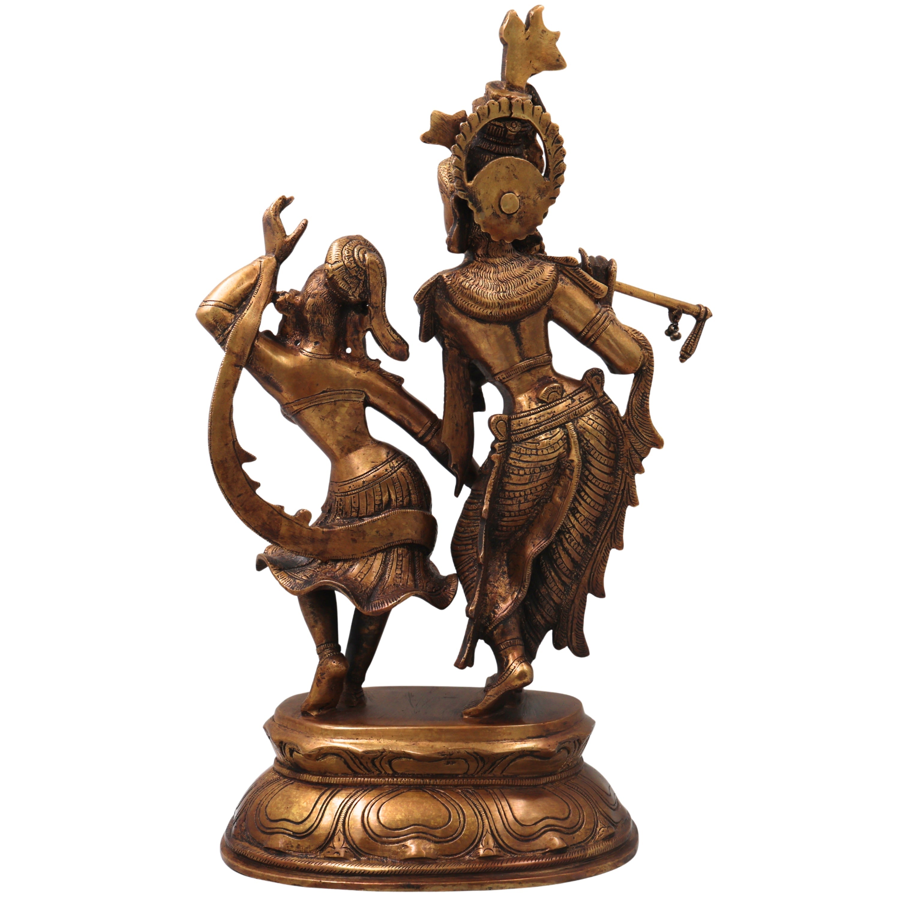 Brass Radha Krishna Idol Murti Handmade Traditional Chola Style Pooja Home Decor Gift Statue, Gold, 17 Inch, 1 Piece