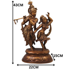 Brass Radha Krishna Idol Murti Handmade Traditional Chola Style Pooja Home Decor Gift Statue, Gold, 17 Inch, 1 Piece