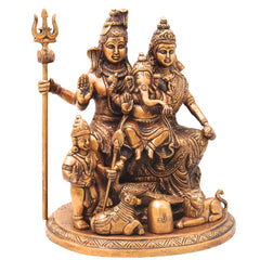 Brass Shiv Parivar Murti with Nandi, Handcrafted Chola Style Mahadev Family Idol for Pooja & Decor, Gold, 10 Inch, 1 Piece