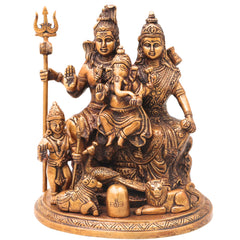 Brass Shiv Parivar Murti with Nandi, Handcrafted Chola Style Mahadev Family Idol for Pooja & Decor, Gold, 10 Inch, 1 Piece