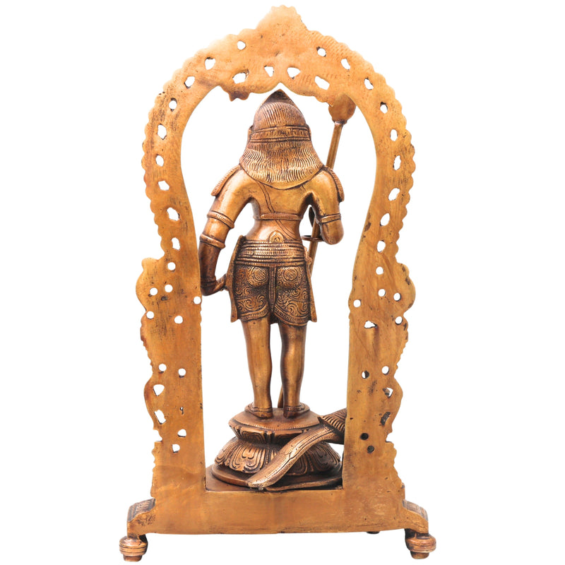 Brass Murugan Idol Statue, Handcrafted Chola Style Subramanya Kartikeya for Pooja Home Decor Gift, Gold, 15 Inch, 1 Piece