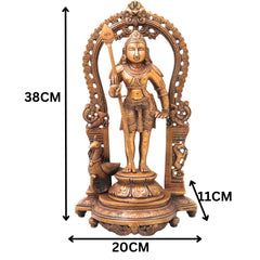 Brass Murugan Idol Statue, Handcrafted Chola Style Subramanya Kartikeya for Pooja Home Decor Gift, Gold, 15 Inch, 1 Piece