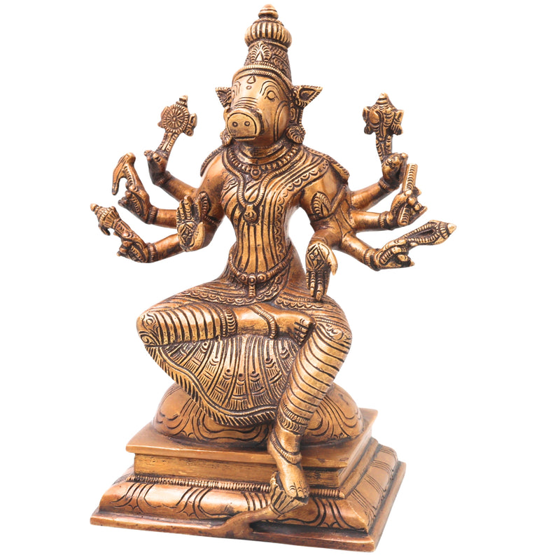 Brass Varahi Devi Idol for Pooja, Handcrafted Traditional Chola Style Murti Home Decor Gift, Gold, 10.5 Inch, 1 Piece