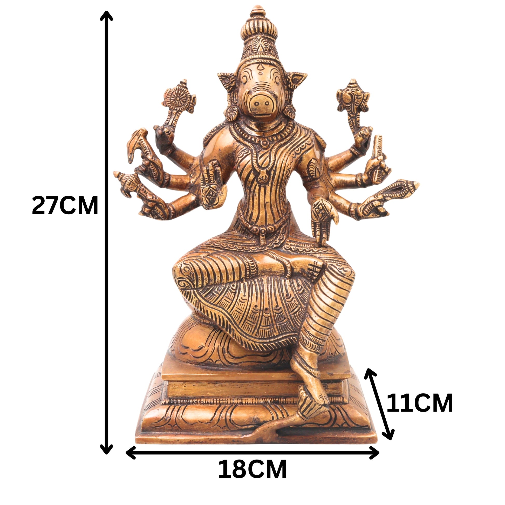Brass Varahi Devi Idol for Pooja, Handcrafted Traditional Chola Style Murti Home Decor Gift, Gold, 10.5 Inch, 1 Piece