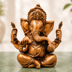 Brass Ganesha Handcrafted Ganapati Vinayaka Idol for Pooja, Traditional Chola Home Decor & Spiritual Gifting, Gold, 6.5 Inch, 1 Piece