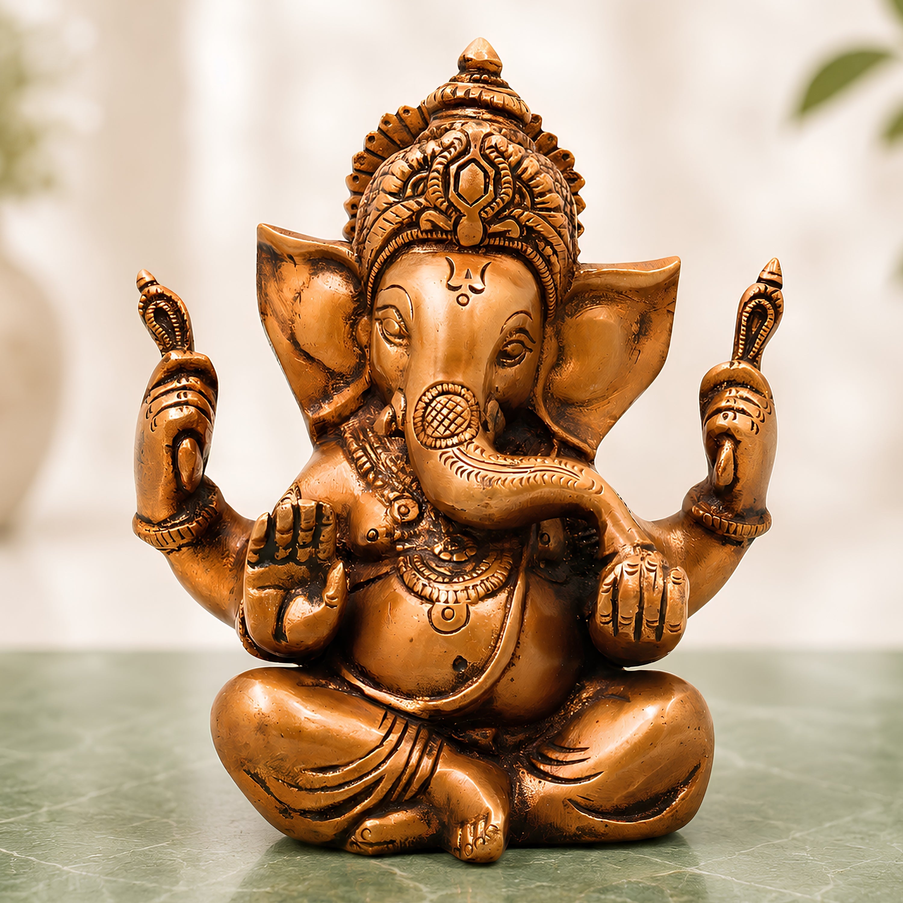 Brass Ganesha Handcrafted Ganapati Vinayaka Idol for Pooja, Traditional Chola Home Decor & Spiritual Gifting, Gold, 6.5 Inch, 1 Piece