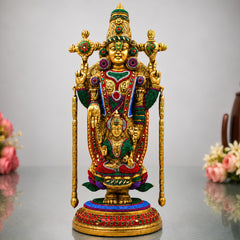 Brass Shrinivasa Balaji Idol Statue Handcrafted Traditional Venkateswara Swamy for Pooja Decor Gift, Gold, 19.5 Inch, 1 Piece