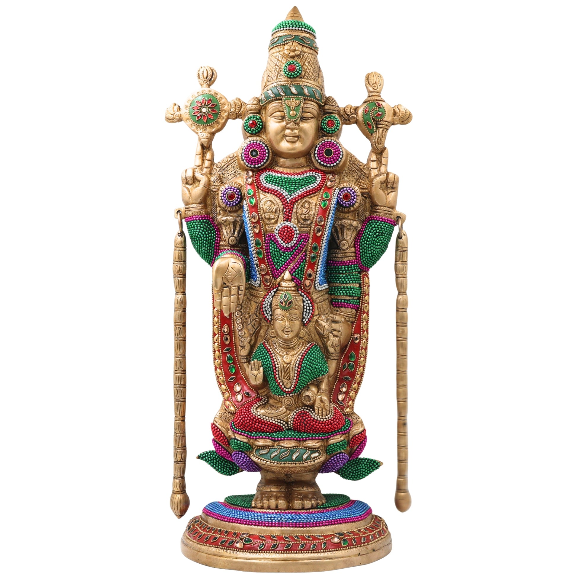 Brass Shrinivasa Balaji Idol Statue Handcrafted Traditional Venkateswara Swamy for Pooja Decor Gift, Gold, 19.5 Inch, 1 Piece