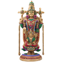 Brass Shrinivasa Balaji Idol Statue Handcrafted Traditional Venkateswara Swamy for Pooja Decor Gift, Gold, 19.5 Inch, 1 Piece