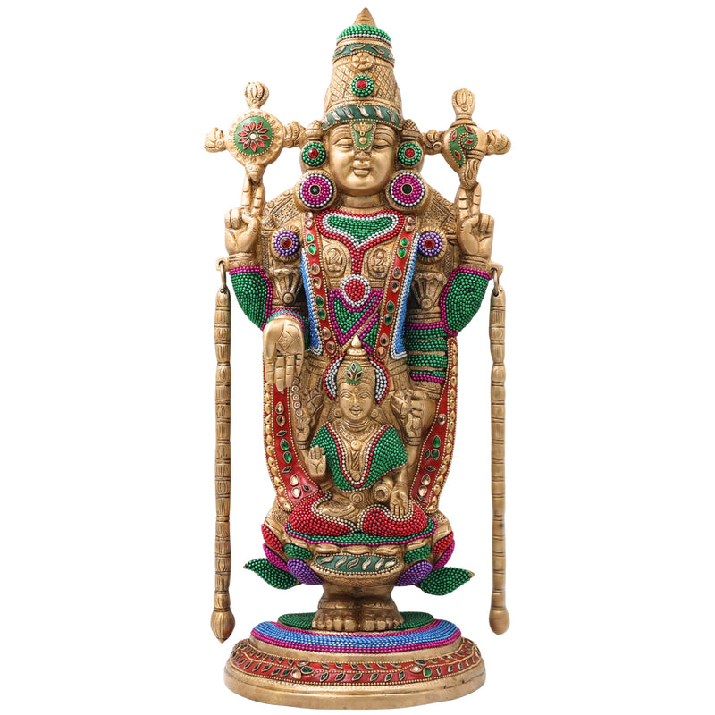 Brass Shrinivasa Balaji Idol Statue Handcrafted Traditional Venkateswara Swamy for Pooja Decor Gift, Gold, 19.5 Inch, 1 Piece