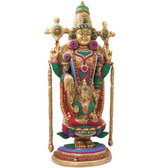 Brass Shrinivasa Balaji Idol Statue Handcrafted Traditional Venkateswara Swamy for Pooja Decor Gift, Gold, 19.5 Inch, 1 Piece