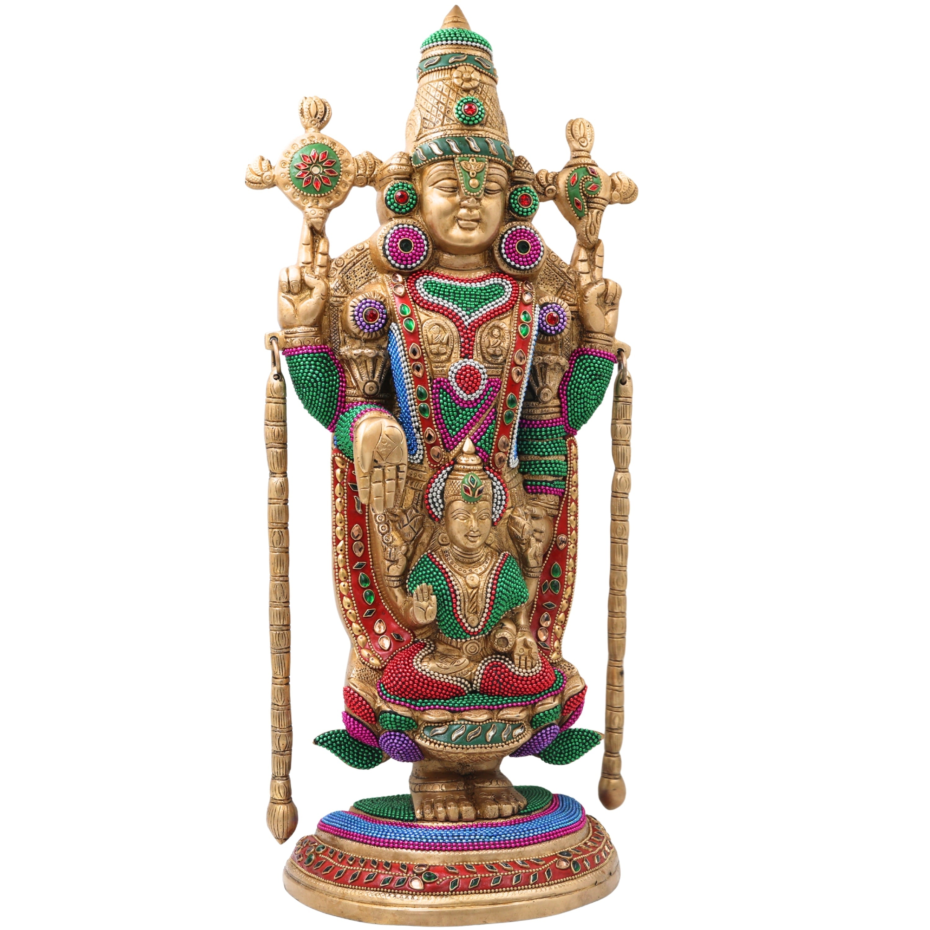 Brass Shrinivasa Balaji Idol Statue Handcrafted Traditional Venkateswara Swamy for Pooja Decor Gift, Gold, 19.5 Inch, 1 Piece