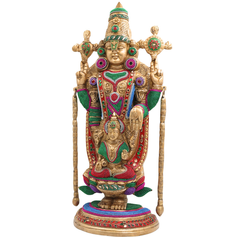Brass Shrinivasa Balaji Idol Statue Handcrafted Traditional Venkateswara Swamy for Pooja Decor Gift, Gold, 19.5 Inch, 1 Piece