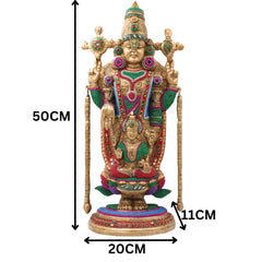 Brass Shrinivasa Balaji Idol Statue Handcrafted Traditional Venkateswara Swamy for Pooja Decor Gift, Gold, 19.5 Inch, 1 Piece