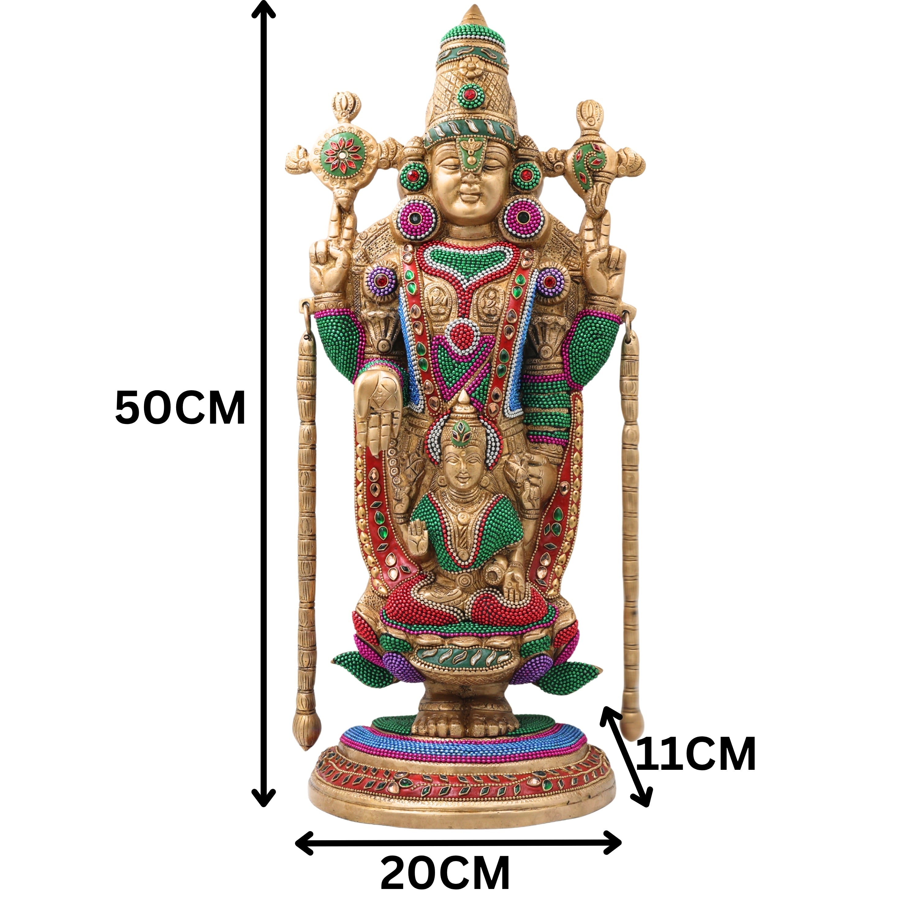 Brass Shrinivasa Balaji Idol Statue Handcrafted Traditional Venkateswara Swamy for Pooja Decor Gift, Gold, 19.5 Inch, 1 Piece