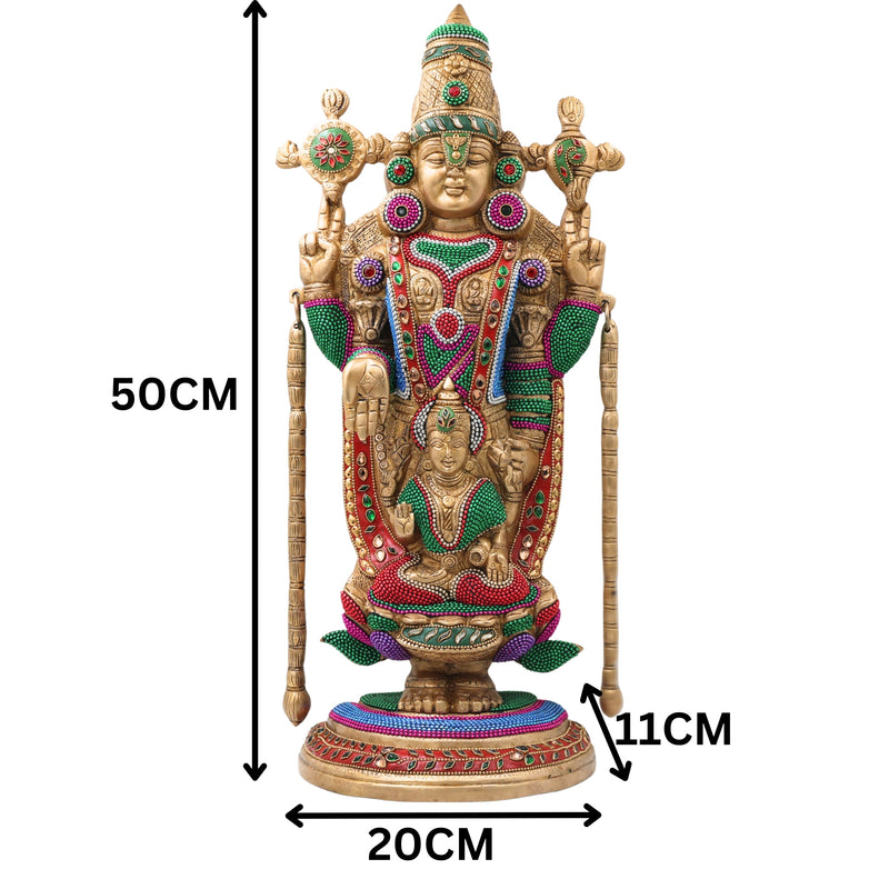 Brass Shrinivasa Balaji Idol Statue Handcrafted Traditional Venkateswara Swamy for Pooja Decor Gift, Gold, 19.5 Inch, 1 Piece