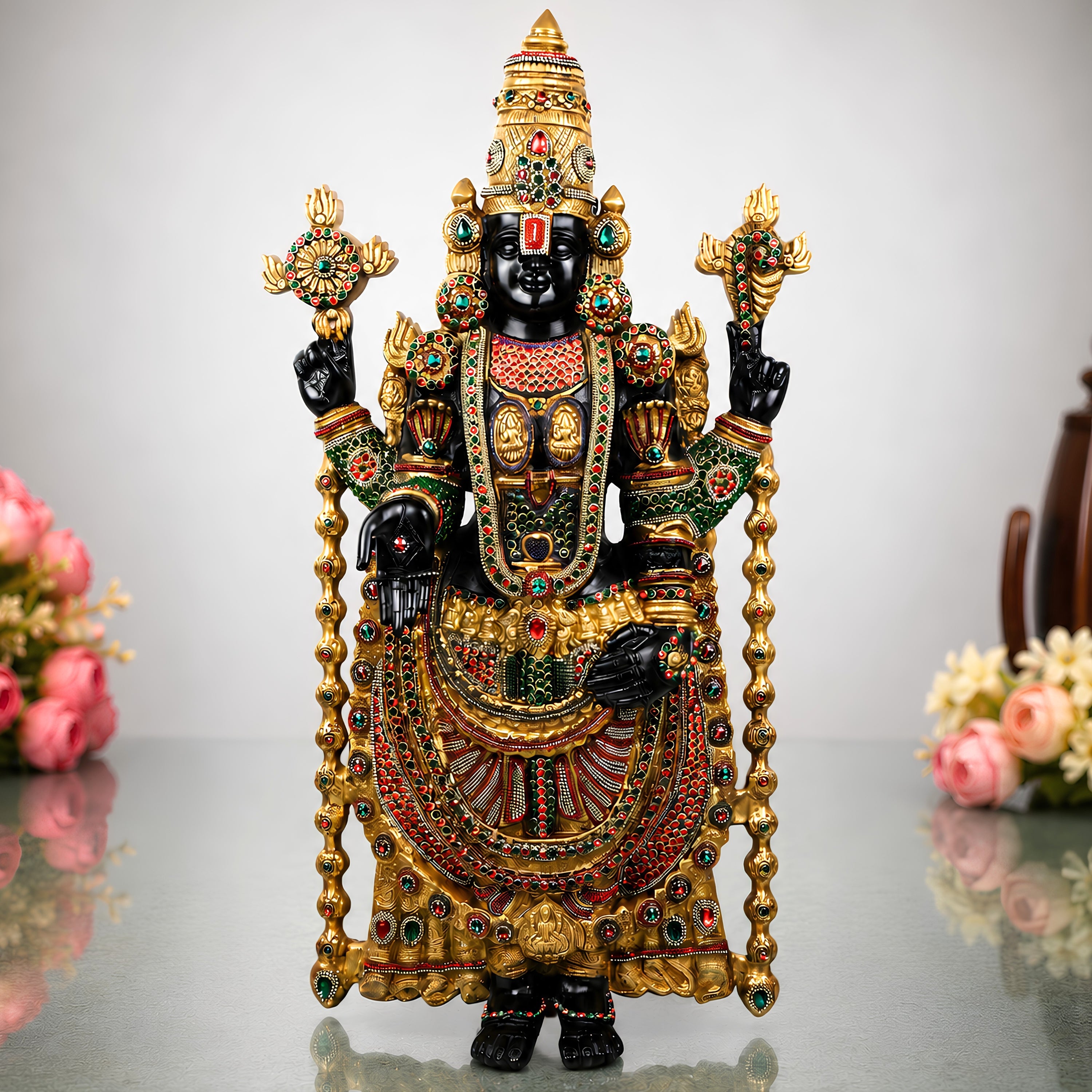Brass Tirupati Balaji Idol, Handcrafted Venkateswara Swamy Murti for Pooja, Home Decor & Gifting, Gold, 34.5 Inch, 1 Piece