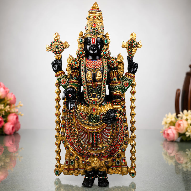 Brass Tirupati Balaji Idol, Handcrafted Venkateswara Swamy Murti for Pooja, Home Decor & Gifting, Gold, 34.5 Inch, 1 Piece