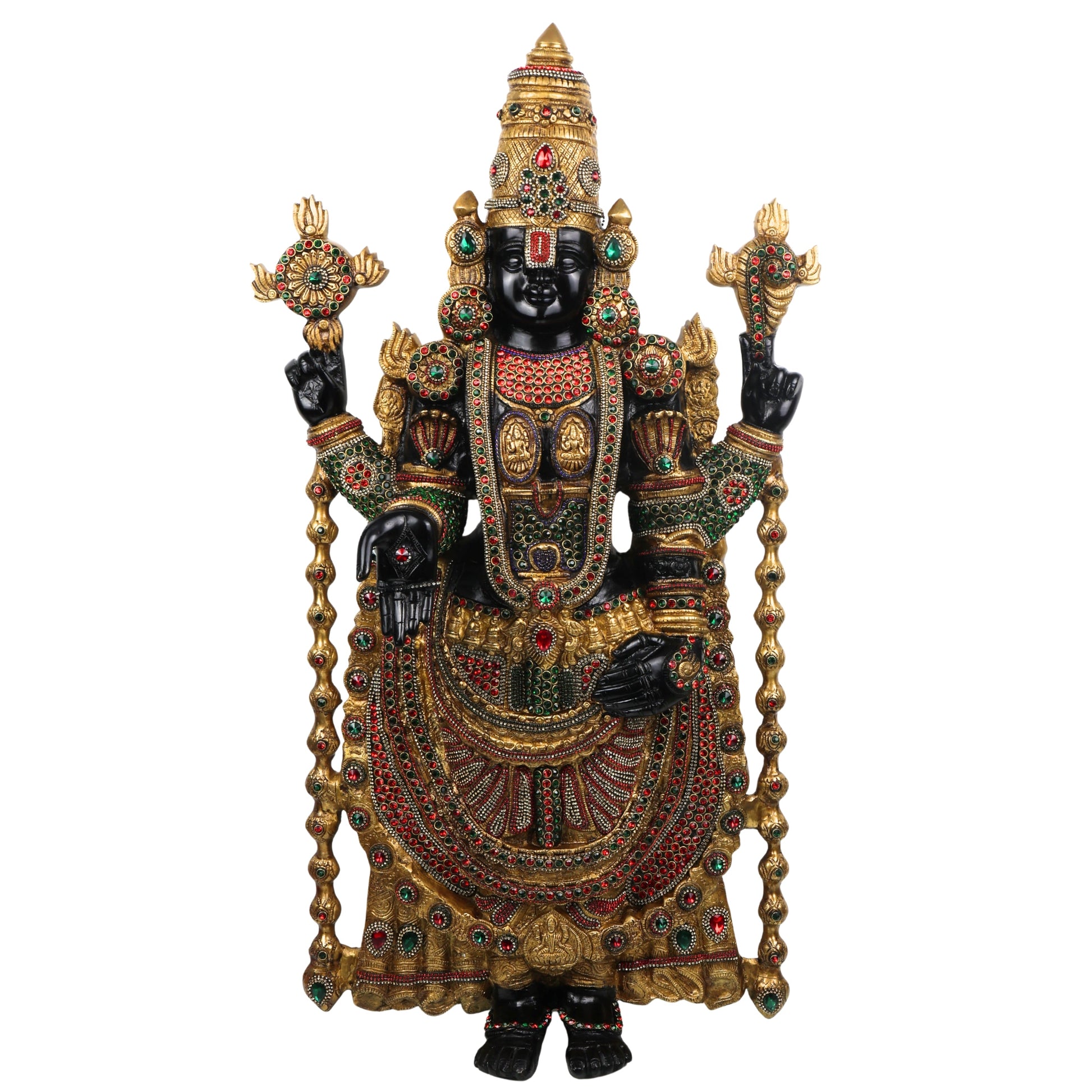 Brass Tirupati Balaji Idol, Handcrafted Venkateswara Swamy Murti for Pooja, Home Decor & Gifting, Gold, 34.5 Inch, 1 Piece