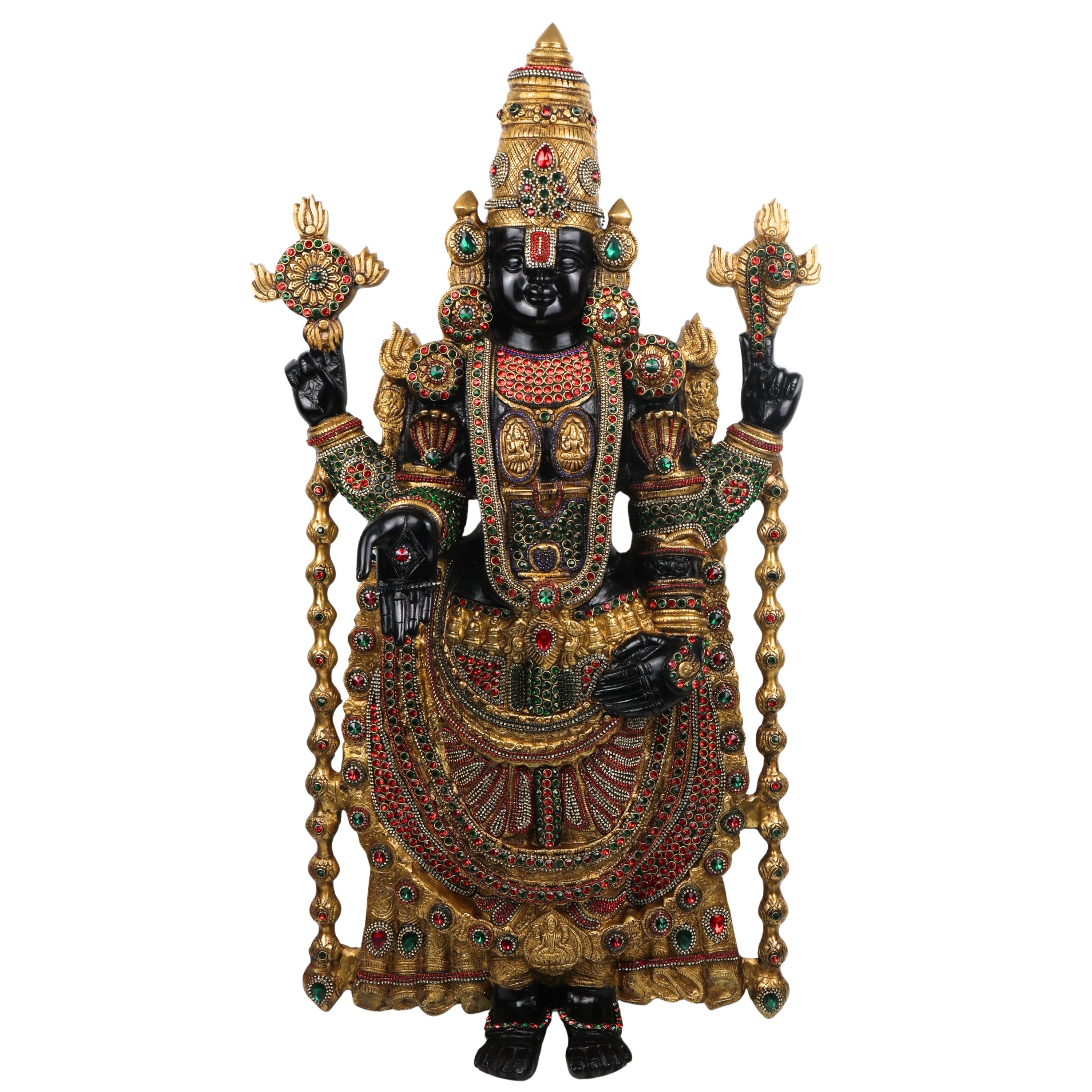 Brass Tirupati Balaji Idol, Handcrafted Venkateswara Swamy Murti for Pooja, Home Decor & Gifting, Gold, 34.5 Inch, 1 Piece