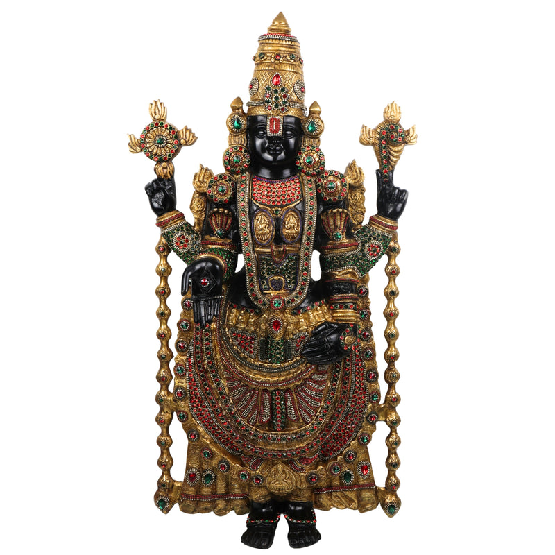 Brass Tirupati Balaji Idol, Handcrafted Venkateswara Swamy Murti for Pooja, Home Decor & Gifting, Gold, 34.5 Inch, 1 Piece