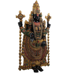 Brass Tirupati Balaji Idol, Handcrafted Venkateswara Swamy Murti for Pooja, Home Decor & Gifting, Gold, 34.5 Inch, 1 Piece