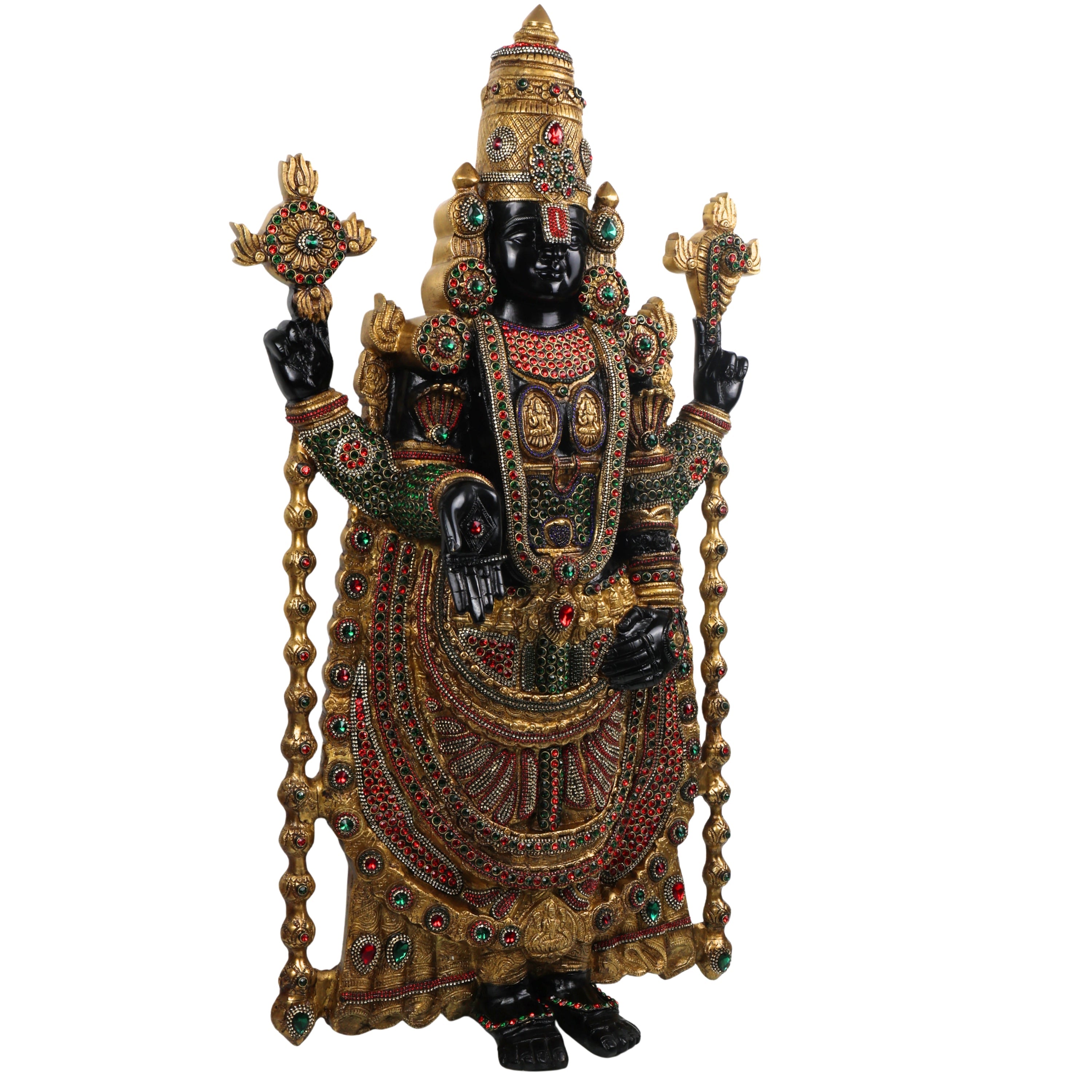Brass Tirupati Balaji Idol, Handcrafted Venkateswara Swamy Murti for Pooja, Home Decor & Gifting, Gold, 34.5 Inch, 1 Piece