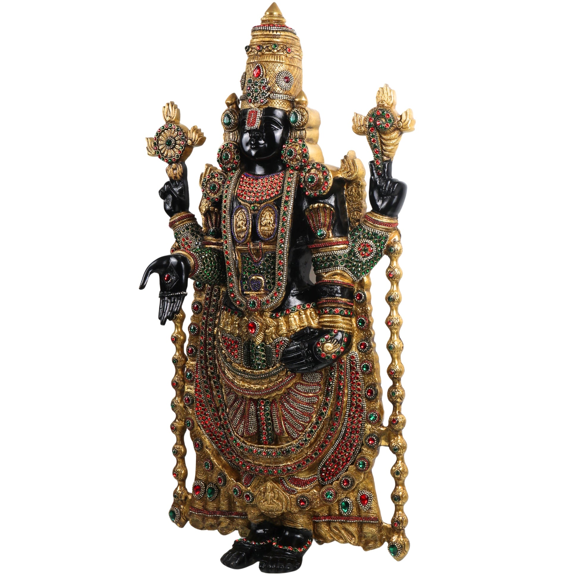 Brass Tirupati Balaji Idol, Handcrafted Venkateswara Swamy Murti for Pooja, Home Decor & Gifting, Gold, 34.5 Inch, 1 Piece