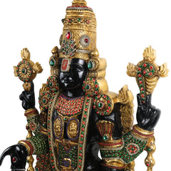 Brass Tirupati Balaji Idol, Handcrafted Venkateswara Swamy Murti for Pooja, Home Decor & Gifting, Gold, 34.5 Inch, 1 Piece