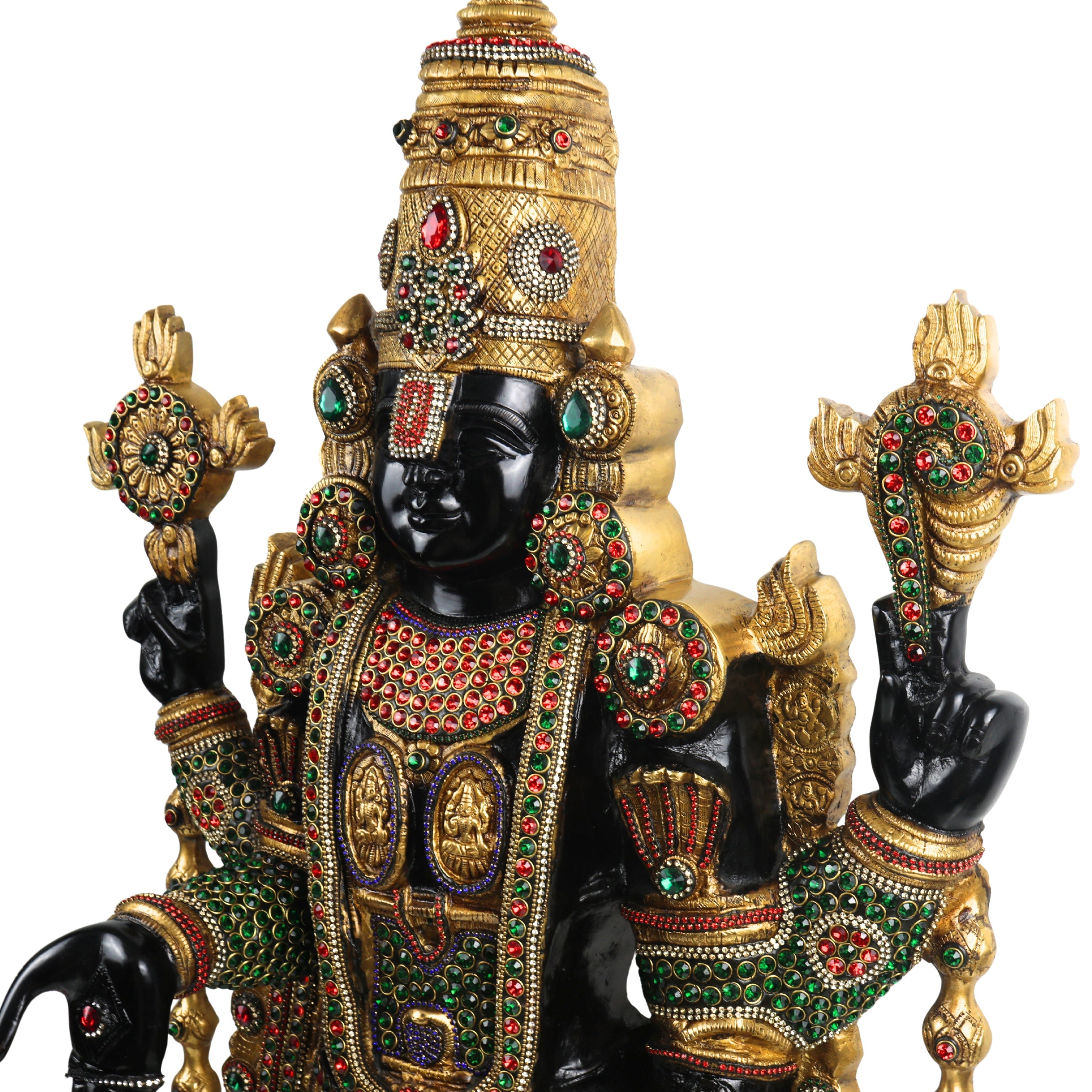 Brass Tirupati Balaji Idol, Handcrafted Venkateswara Swamy Murti for Pooja, Home Decor & Gifting, Gold, 34.5 Inch, 1 Piece