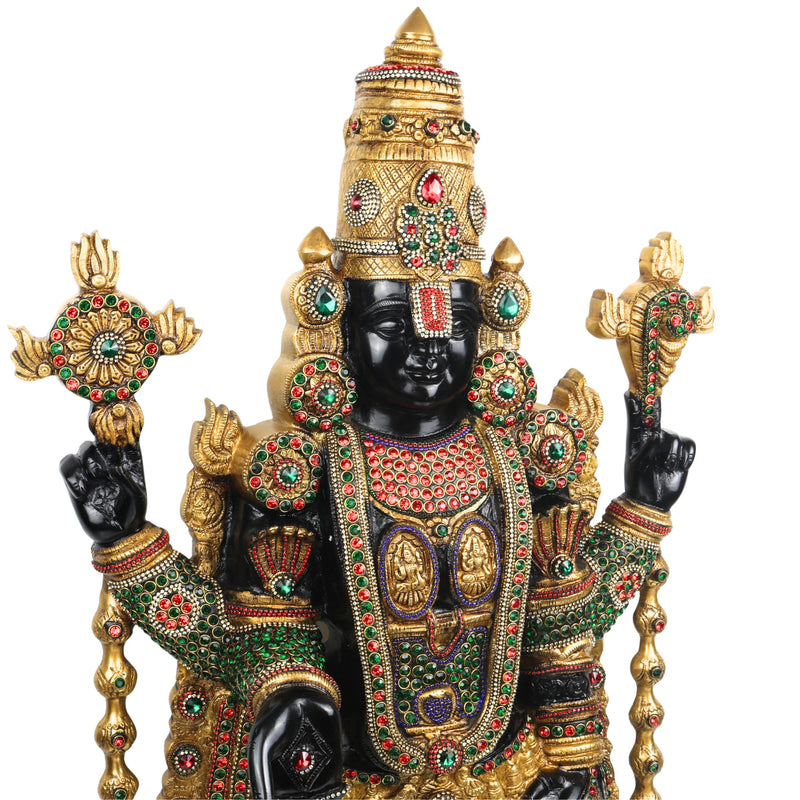 Brass Tirupati Balaji Idol, Handcrafted Venkateswara Swamy Murti for Pooja, Home Decor & Gifting, Gold, 34.5 Inch, 1 Piece