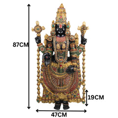 Brass Tirupati Balaji Idol, Handcrafted Venkateswara Swamy Murti for Pooja, Home Decor & Gifting, Gold, 34.5 Inch, 1 Piece