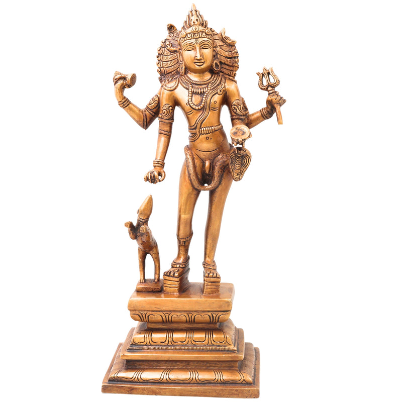Brass Kala Bhairava Idol Handcrafted Traditional Chola Bhairav Murti for Pooja Decor Gifting, Gold, 15 Inch, 1 Piece