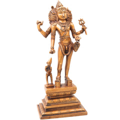 Brass Kala Bhairava Idol Handcrafted Traditional Chola Bhairav Murti for Pooja Decor Gifting, Gold, 15 Inch, 1 Piece