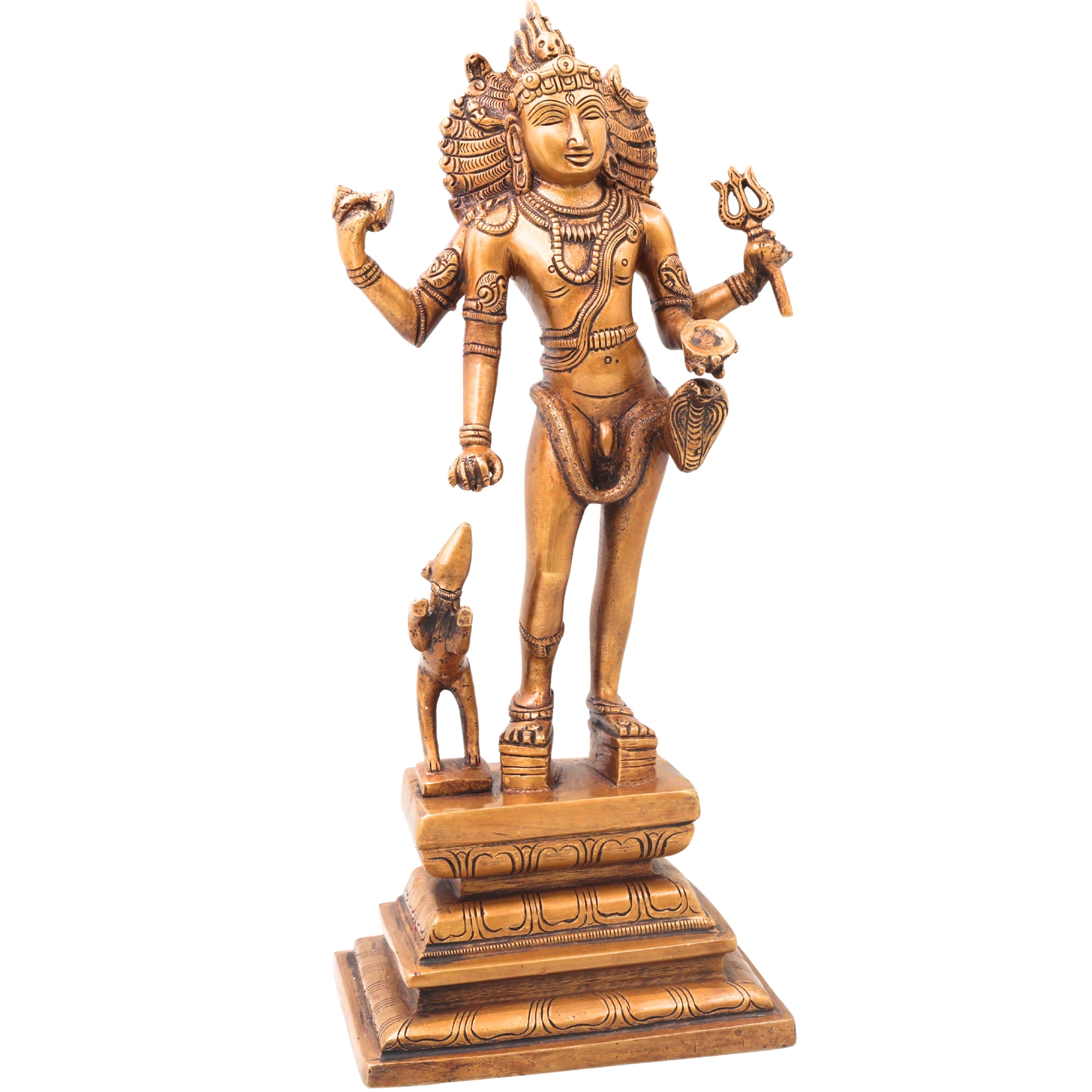 Brass Kala Bhairava Idol Handcrafted Traditional Chola Bhairav Murti for Pooja Decor Gifting, Gold, 15 Inch, 1 Piece