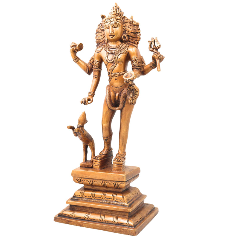 Brass Kala Bhairava Idol Handcrafted Traditional Chola Bhairav Murti for Pooja Decor Gifting, Gold, 15 Inch, 1 Piece