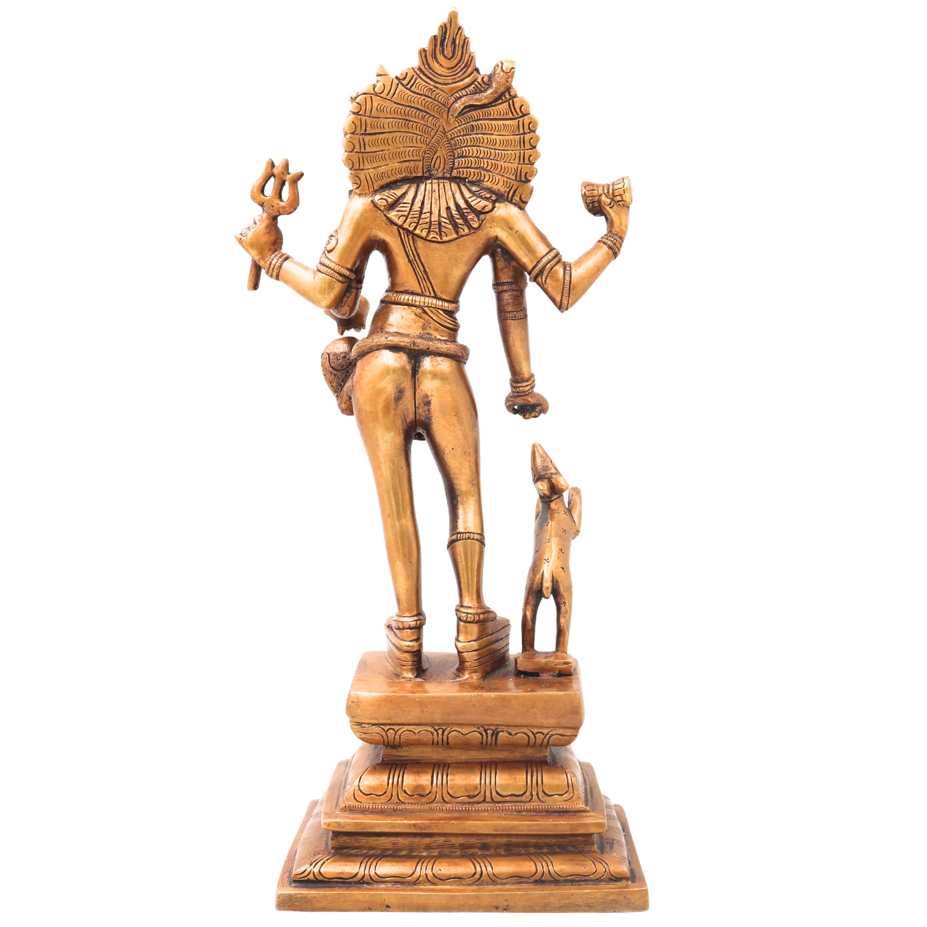 Brass Kala Bhairava Idol Handcrafted Traditional Chola Bhairav Murti for Pooja Decor Gifting, Gold, 15 Inch, 1 Piece