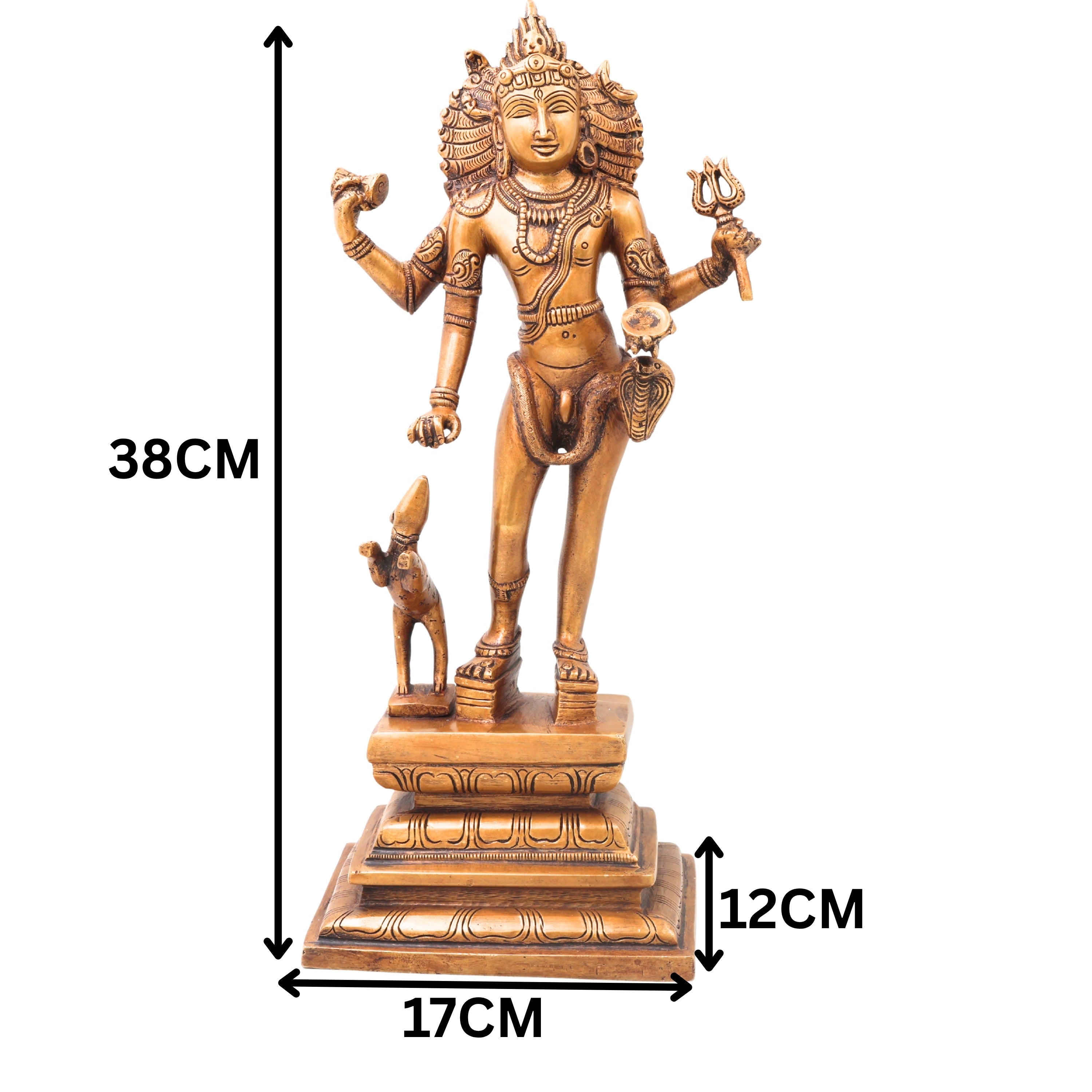 Brass Kala Bhairava Idol Handcrafted Traditional Chola Bhairav Murti for Pooja Decor Gifting, Gold, 15 Inch, 1 Piece