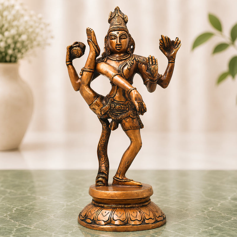 Brass Nataraja Sculpture, Handcrafted Chola Style Dancing Shiva Idol for Pooja, Temple Decor & Gifting, Gold, 12.5 Inch, 1 Piece