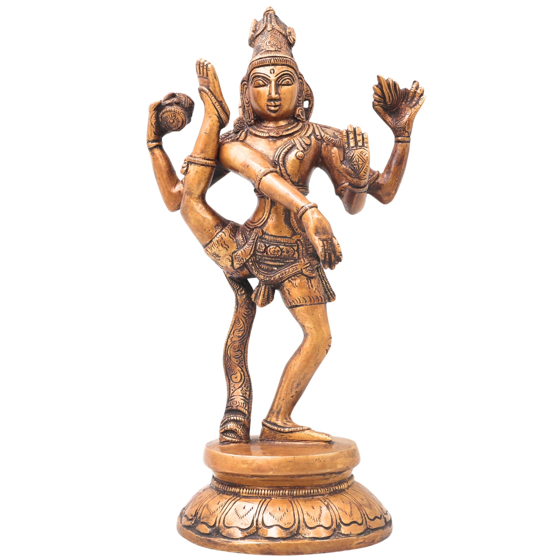 Brass Nataraja Sculpture, Handcrafted Chola Style Dancing Shiva Idol for Pooja, Temple Decor & Gifting, Gold, 12.5 Inch, 1 Piece