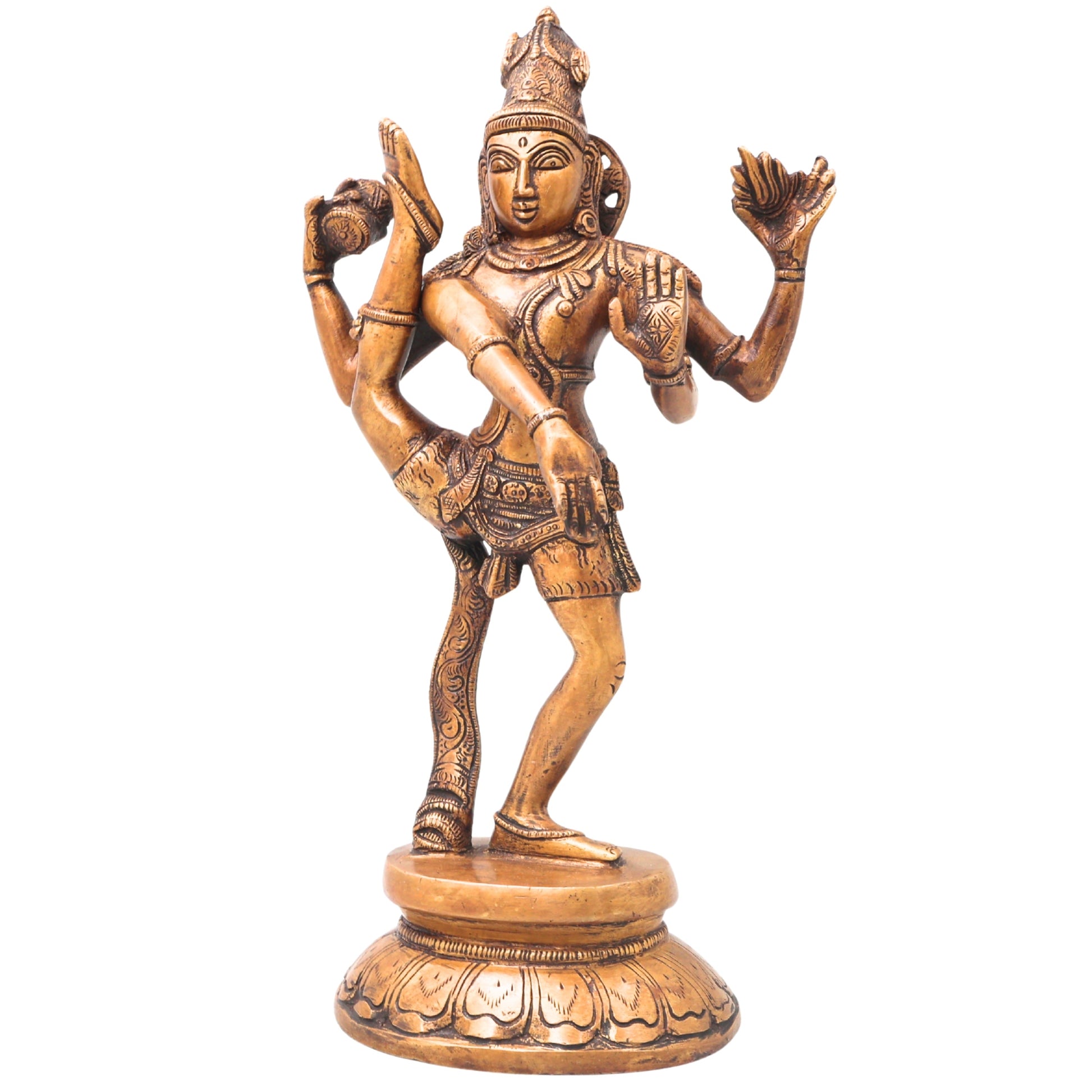 Brass Nataraja Sculpture, Handcrafted Chola Style Dancing Shiva Idol for Pooja, Temple Decor & Gifting, Gold, 12.5 Inch, 1 Piece