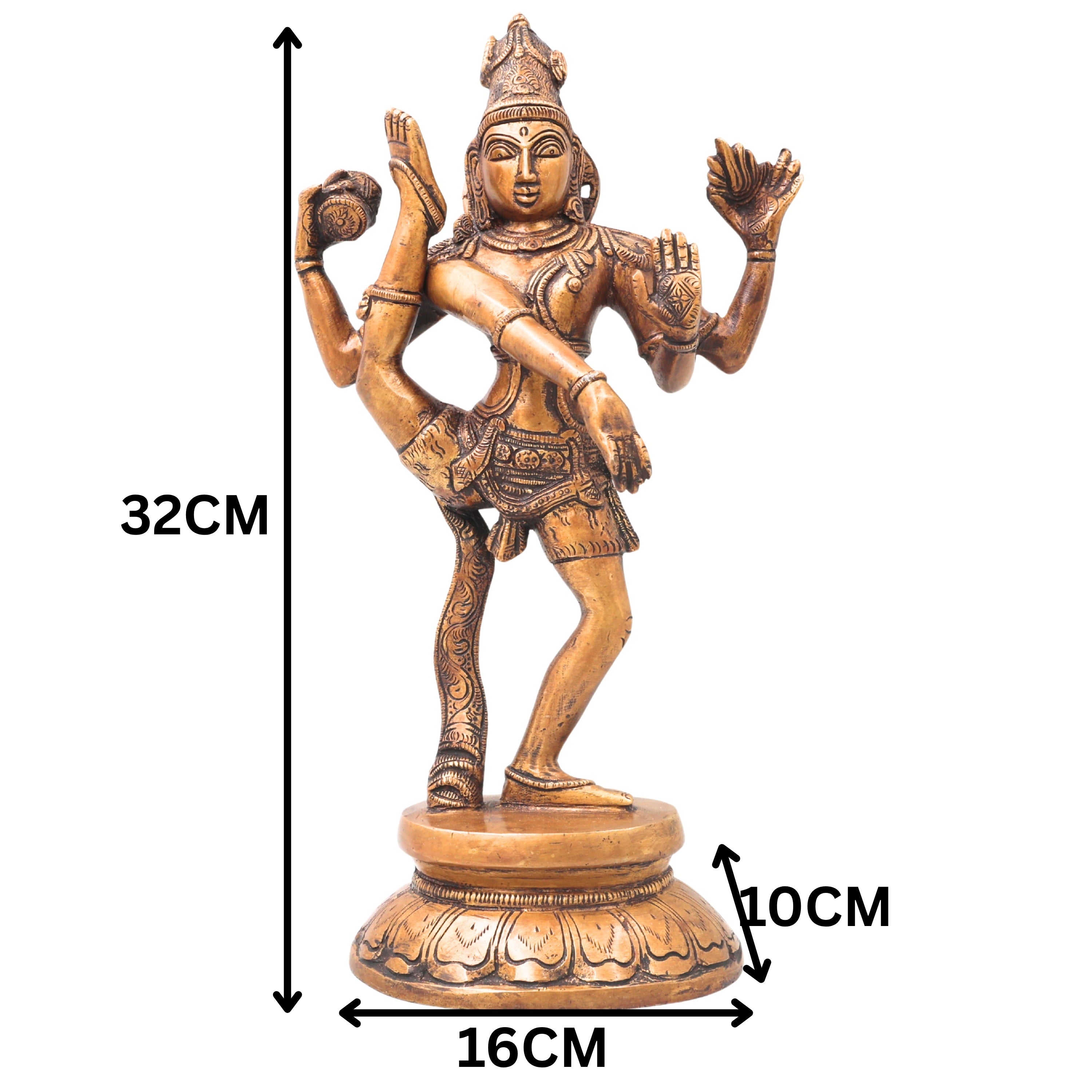 Brass Nataraja Sculpture, Handcrafted Chola Style Dancing Shiva Idol for Pooja, Temple Decor & Gifting, Gold, 12.5 Inch, 1 Piece