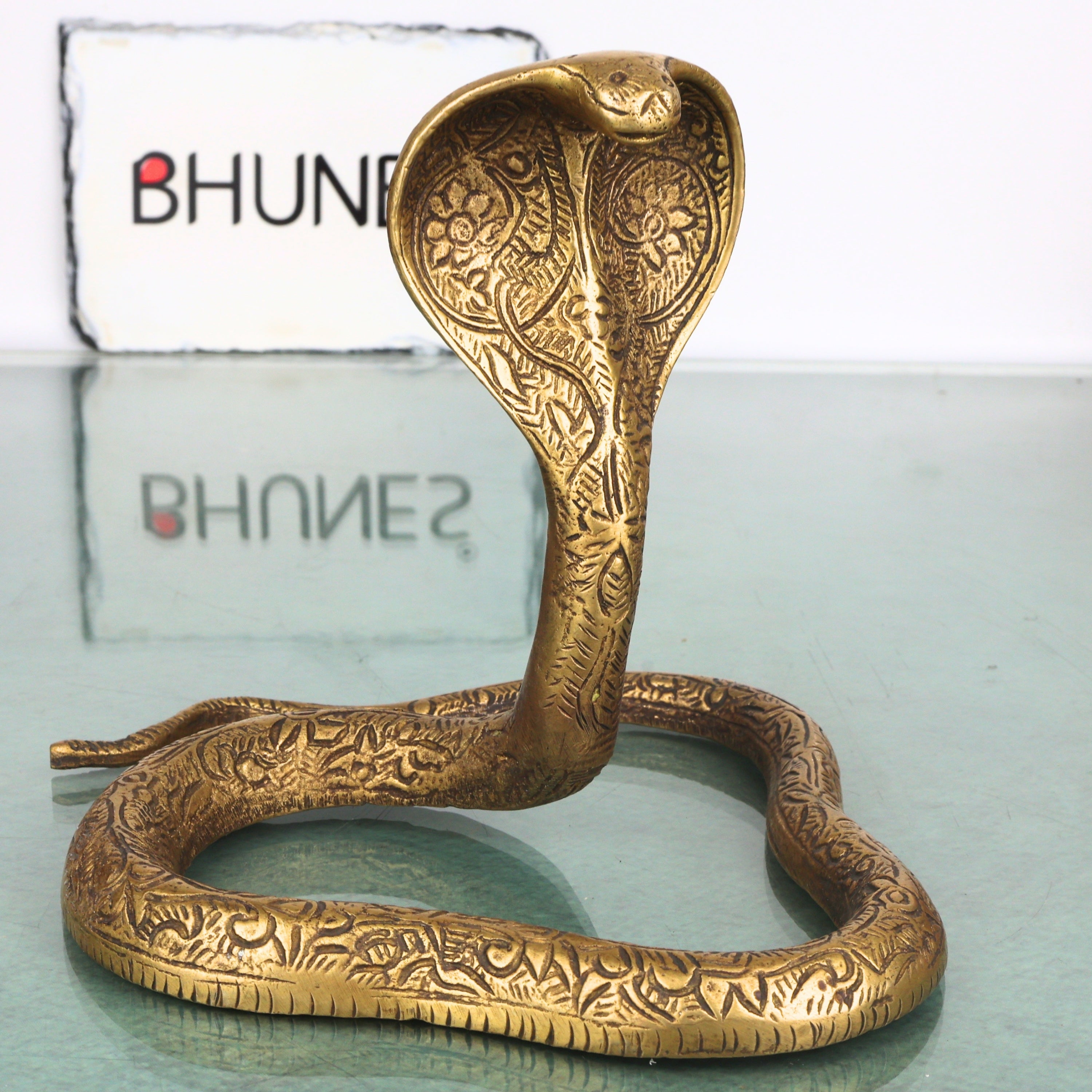 Brass Snake Handcrafted Naag Devta Idol for Pooja, Vastu Home Decor & Spiritual Traditional Gifting, Gold, 6 Inch, 1 Piece