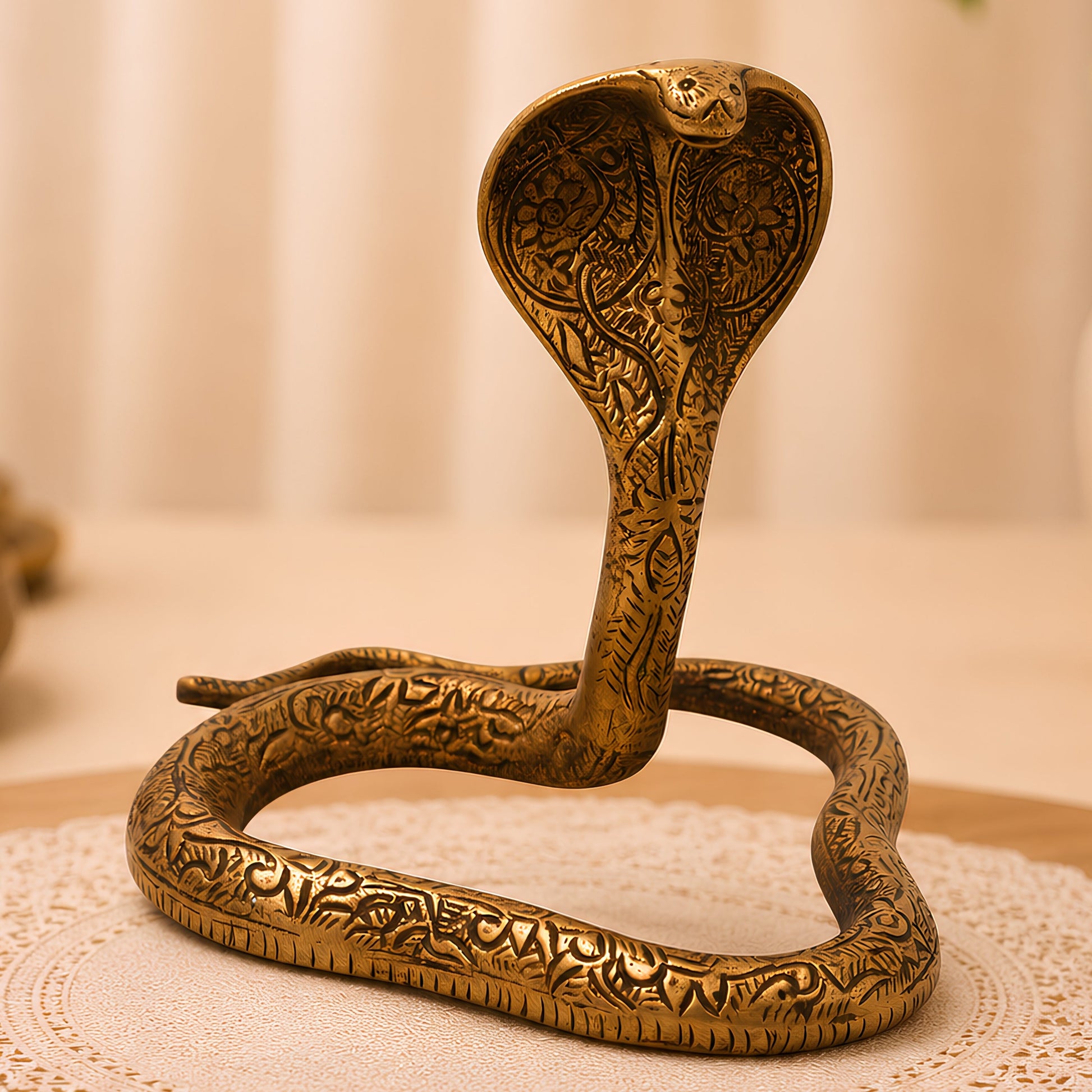 Brass Snake Handcrafted Naag Devta Idol for Pooja, Vastu Home Decor & Spiritual Traditional Gifting, Gold, 6 Inch, 1 Piece