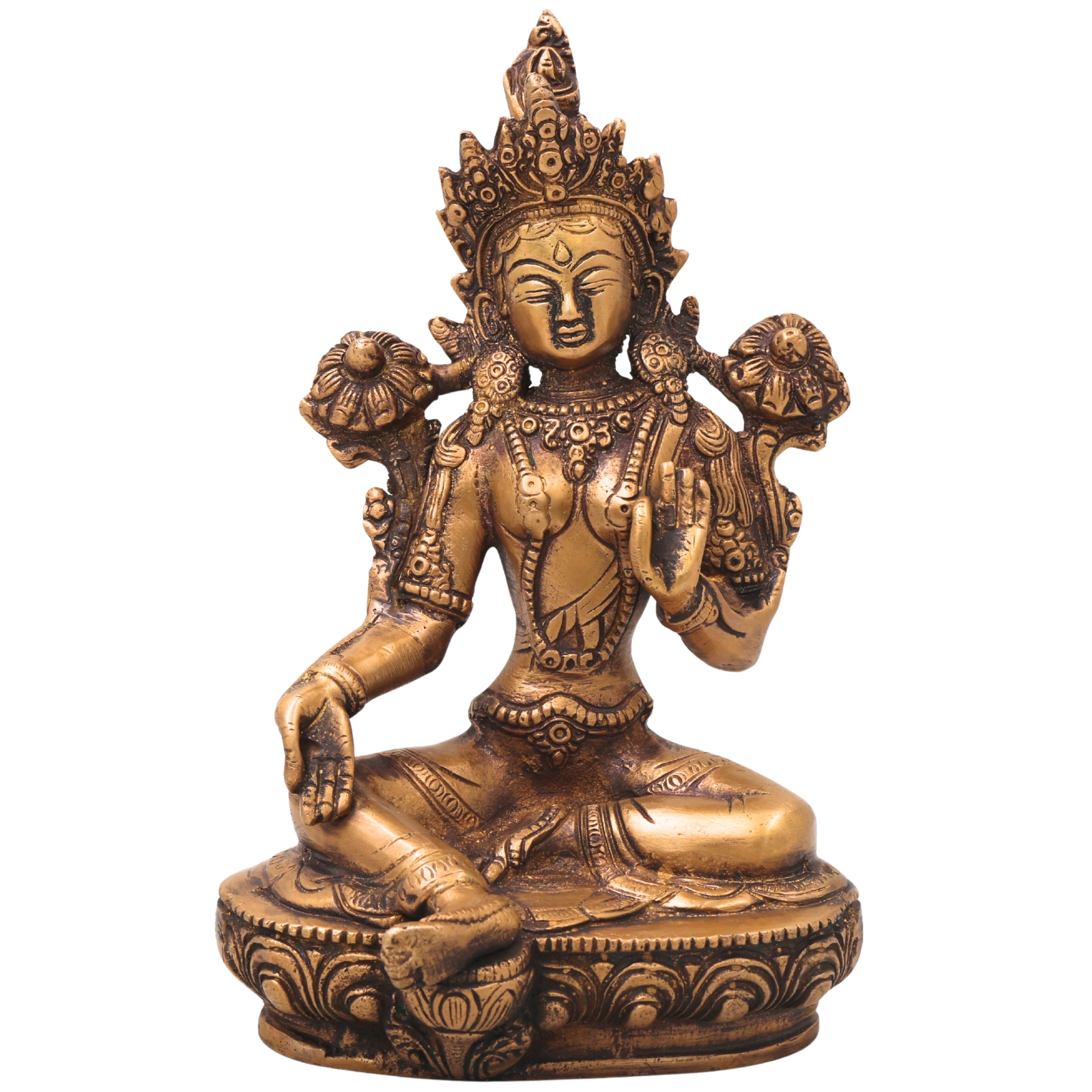 Brass Tara Devi Idol Handcrafted Traditional Chola Style Sculpture for Pooja Decor & Spiritual Gifting, Gold, 8.5 Inch, 1 Piece