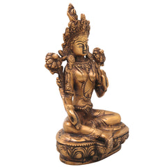 Brass Tara Devi Idol Handcrafted Traditional Chola Style Sculpture for Pooja Decor & Spiritual Gifting, Gold, 8.5 Inch, 1 Piece
