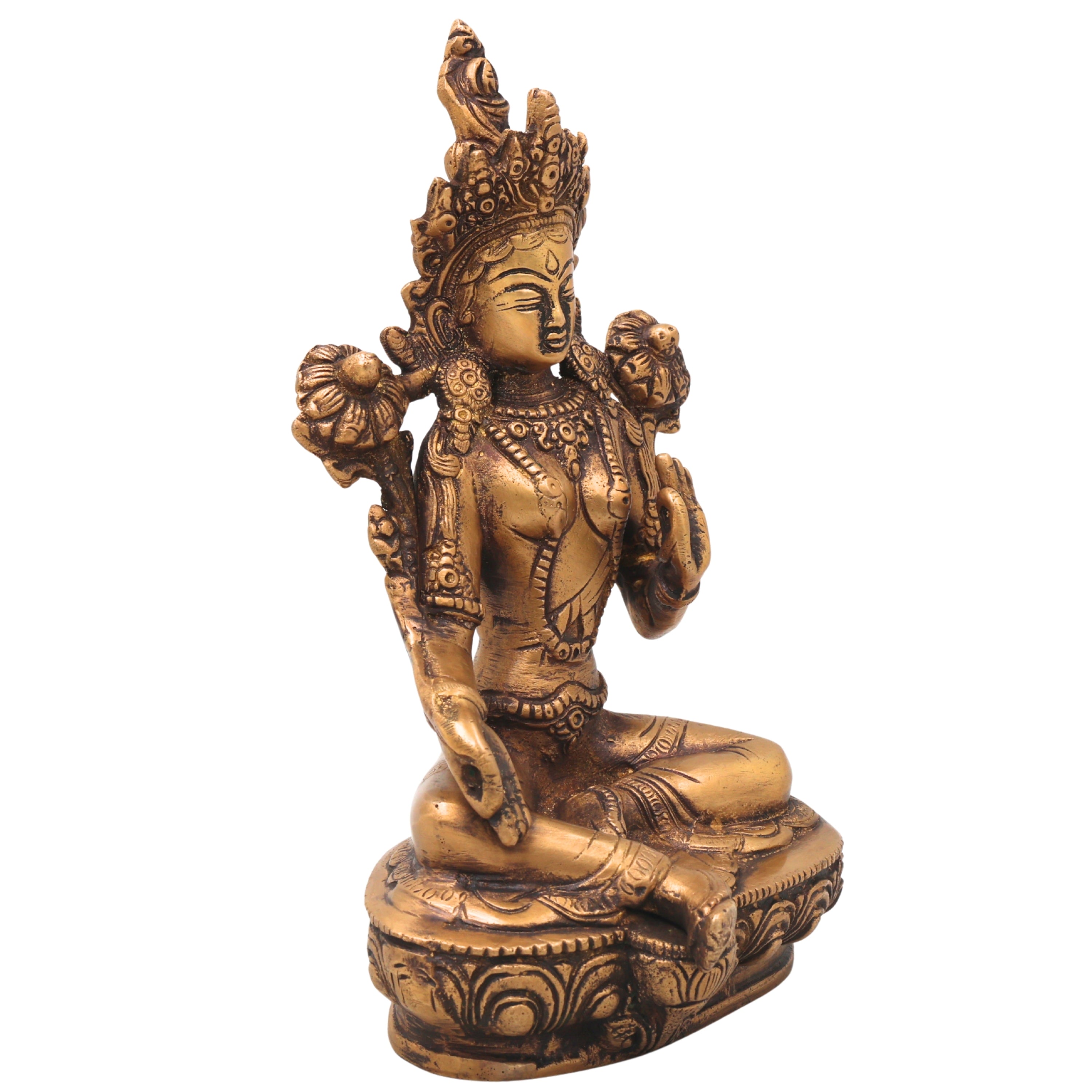Brass Tara Devi Idol Handcrafted Traditional Chola Style Sculpture for Pooja Decor & Spiritual Gifting, Gold, 8.5 Inch, 1 Piece