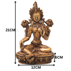 Brass Tara Devi Idol Handcrafted Traditional Chola Style Sculpture for Pooja Decor & Spiritual Gifting, Gold, 8.5 Inch, 1 Piece